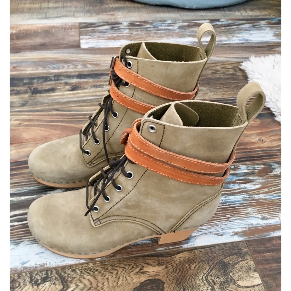 Swedish Hasbeens Boots With Ankle Buckles, Size 38